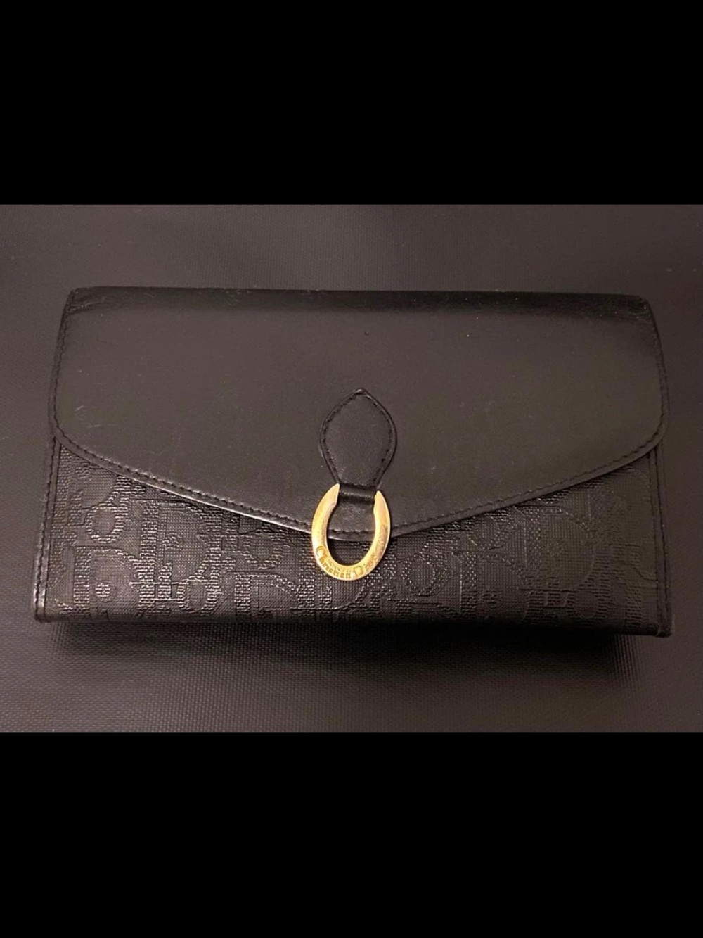 Dior Black Wallet with Gold Ring Accent